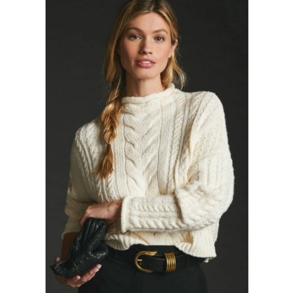 Anthropologie Pilcro blue cable knit rolled mock pullover sweater - Picture 2 of 11